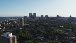 5.7K aerial stock footage of ascending for a wide view of the city's skyline in Downtown Milwaukee, Wisconsin Aerial Stock Footage | DX0002_150_002