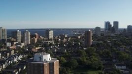 5.7K aerial stock footage of a wide view of a high-rise apartment complex, reveal Downtown Milwaukee, Wisconsin Aerial Stock Footage | DX0002_150_004