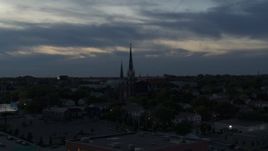 5.7K aerial stock footage of church steeples at twilight, Milwaukee, Wisconsin Aerial Stock Footage | DX0002_150_034
