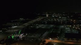 5.7K aerial stock footage of a view of light traffic on Interstate 794 at night, Downtown Milwaukee, Wisconsin Aerial Stock Footage | DX0002_151_030