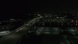 5.7K aerial stock footage of light traffic on I-794 freeway at night, Downtown Milwaukee, Wisconsin Aerial Stock Footage | DX0002_151_033