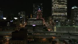 5.7K aerial stock footage of the Wisconsin Gas Building in Downtown Milwaukee, Wisconsin at night Aerial Stock Footage | DX0002_151_040