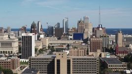 5.7K aerial stock footage of a wide view of the city's skyline in Downtown Milwaukee, Wisconsin Aerial Stock Footage | DX0002_152_001