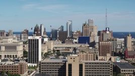 5.7K aerial stock footage of the city's skyline in Downtown Milwaukee, Wisconsin seen from the university Aerial Stock Footage | DX0002_152_003