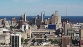5.7K aerial stock footage of slowly flying by the city's skyline in Downtown Milwaukee, Wisconsin Aerial Stock Footage | DX0002_152_007