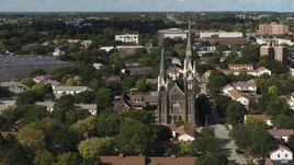 5.7K aerial stock footage of orbiting a church in Milwaukee, Wisconsin Aerial Stock Footage | DX0002_152_039