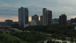5.7K aerial stock footage the city's skyline at sunset, Downtown Milwaukee, Wisconsin Aerial Stock Footage | DX0002_155_001