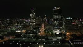 5.7K aerial stock footage of tall skyscrapers at night, Downtown Milwaukee, Wisconsin Aerial Stock Footage | DX0002_157_001