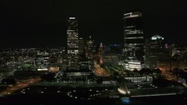 5.7K aerial stock footage flyby towering skyscrapers at night, Downtown Milwaukee, Wisconsin Aerial Stock Footage | DX0002_157_005