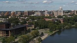 5.7K aerial stock footage of apartment buildings near the capitol dome in Madison, Wisconsin Aerial Stock Footage | DX0002_158_010
