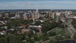 5.7K aerial stock footage an approach to apartment complexes around the capitol dome in Madison, Wisconsin Aerial Stock Footage | DX0002_158_021