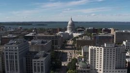 5.7K aerial stock footage of the capitol dome and office buildings, Madison, Wisconsin Aerial Stock Footage | DX0002_158_024