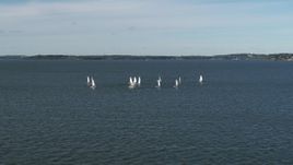 5.7K aerial stock footage of circling a group of sailboats on Lake Mendota, Madison, Wisconsin Aerial Stock Footage | DX0002_160_037