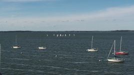 5.7K aerial stock footage a low orbit of a group of sailboats on Lake Mendota, Madison, Wisconsin Aerial Stock Footage | DX0002_160_039