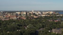 5.7K aerial stock footage a view of the capitol dome from a residential neighborhood, Madison, Wisconsin Aerial Stock Footage | DX0002_161_001