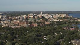 5.7K aerial stock footage a stationary view of the capitol dome from a residential neighborhood, Madison, Wisconsin Aerial Stock Footage | DX0002_161_002