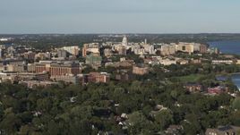 5.7K aerial stock footage of the capitol dome and downtown seen from a residential neighborhood, Madison, Wisconsin Aerial Stock Footage | DX0002_161_003