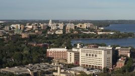 5.7K aerial stock footage wide view of the capitol dome and downtown seen from hospital, Madison, Wisconsin Aerial Stock Footage | DX0002_161_008