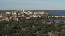 5.7K aerial stock footage wide view of the capitol dome and downtown, Madison, Wisconsin Aerial Stock Footage | DX0002_161_009