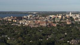 5.7K aerial stock footage of orbiting a hospital near downtown, Madison, Wisconsin Aerial Stock Footage | DX0002_161_010