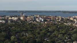 5.7K aerial stock footage of approaching the lakeside university campus, Madison, Wisconsin Aerial Stock Footage | DX0002_161_017