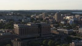 5.7K aerial stock footage of the university campus seen from a hospital, Madison, Wisconsin Aerial Stock Footage | DX0002_161_022
