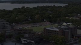 5.7K aerial stock footage of orbiting a soccer stadium at twilight, Madison, Wisconsin Aerial Stock Footage | DX0002_162_009