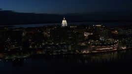 5.7K aerial stock footage orbit capitol dome to reveal convention center at twilight, Madison, Wisconsin Aerial Stock Footage | DX0002_162_022