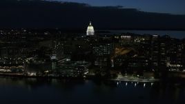 5.7K aerial stock footage approach capitol dome from the lake at twilight, Madison, Wisconsin Aerial Stock Footage | DX0002_162_024