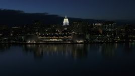 5.7K aerial stock footage orbit capitol dome and reveal the convention center at twilight, Madison, Wisconsin Aerial Stock Footage | DX0002_162_025