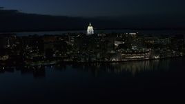 5.7K aerial stock footage ascend and orbit capitol dome and convention center at twilight, Madison, Wisconsin Aerial Stock Footage | DX0002_162_026