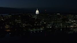 5.7K aerial stock footage a view of capitol dome from the lake at twilight, Madison, Wisconsin Aerial Stock Footage | DX0002_162_027