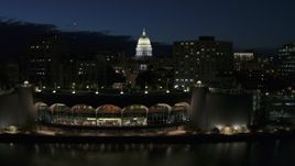 5.7K aerial stock footage a view of capitol dome from the convention center at twilight, Madison, Wisconsin Aerial Stock Footage | DX0002_162_028