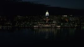 5.7K aerial stock footage of flying away from the convention center and capitol in downtown at night, Madison, Wisconsin Aerial Stock Footage | DX0002_162_038