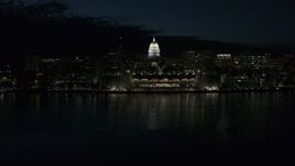 5.7K aerial stock footage descend toward the convention center and capitol in downtown at night, Madison, Wisconsin Aerial Stock Footage | DX0002_162_039
