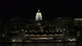 5.7K aerial stock footage a view of the capital dome at night, reveal convention center, Madison, Wisconsin Aerial Stock Footage | DX0002_162_046