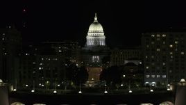 5.7K aerial stock footage focus on the capital at night, ascend from convention center, Madison, Wisconsin Aerial Stock Footage | DX0002_162_050