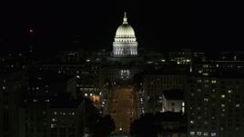 5.7K aerial stock footage a stationary view of the capital building at night, Madison, Wisconsin Aerial Stock Footage | DX0002_162_051