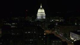 5.7K aerial stock footage slowly orbit the capital building at night, Madison, Wisconsin Aerial Stock Footage | DX0002_162_052