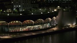 5.7K aerial stock footage approach and flyby the convention center at night, Madison, Wisconsin Aerial Stock Footage | DX0002_162_059
