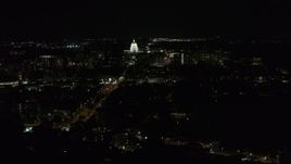5.7K aerial stock footage flyby Washington Avenue while focused on capitol at night, Madison, Wisconsin Aerial Stock Footage | DX0002_163_002