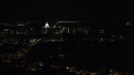 5.7K aerial stock footage wide view of capitol at night, reveal Washington Avenue, Madison, Wisconsin Aerial Stock Footage | DX0002_163_003