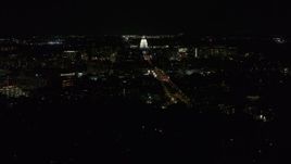 5.7K aerial stock footage view of capitol at night while passing Washington Avenue, Madison, Wisconsin Aerial Stock Footage | DX0002_163_004
