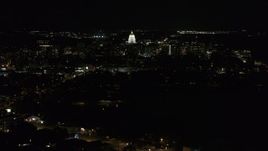 5.7K aerial stock footage wide orbit of Wisconsin State Capitol and downtown buildings at night, Madison, Wisconsin Aerial Stock Footage | DX0002_163_007