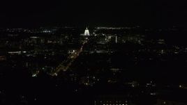 5.7K aerial stock footage of Wisconsin State Capitol at the end of Washington Ave at night, Madison, Wisconsin Aerial Stock Footage | DX0002_163_010