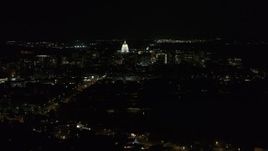 5.7K aerial stock footage of the state capitol at the end of Washington Ave at night, Madison, Wisconsin Aerial Stock Footage | DX0002_163_011