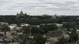 5.7K aerial stock footage of the Iowa State Capitol and grounds in Des Moines, Iowa during descent Aerial Stock Footage | DX0002_165_028