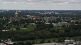 5.7K aerial stock footage ascend to flyby the Iowa State Capitol and grounds in Des Moines, Iowa Aerial Stock Footage | DX0002_165_039