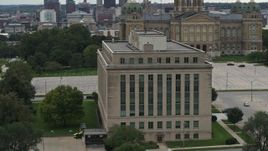 5.7K aerial stock footage orbit a state government building on the capitol grounds in Des Moines, Iowa Aerial Stock Footage | DX0002_166_005