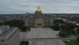 5.7K aerial stock footage approach and orbit the Iowa State Capitol with skyline in the background, Des Moines, Iowa Aerial Stock Footage | DX0002_166_029